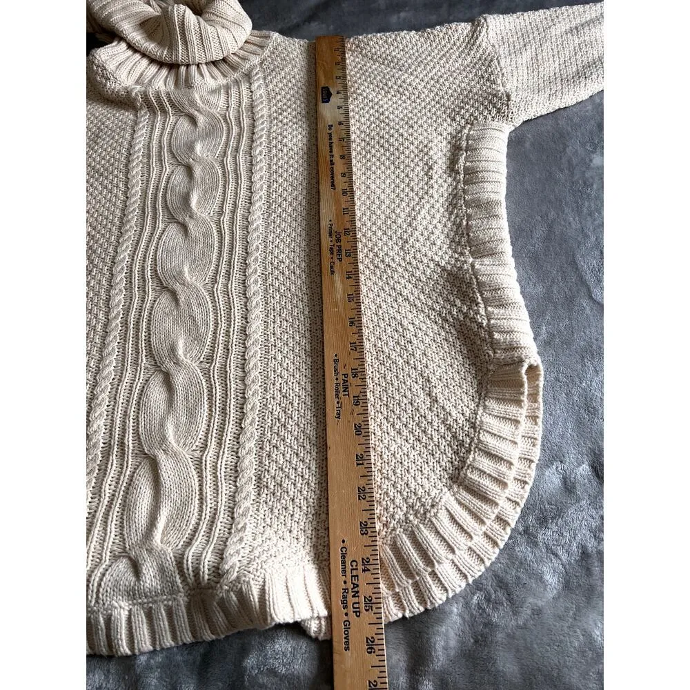 Express women's size large sweater cream cable knit turtle neck light academia - Image 6