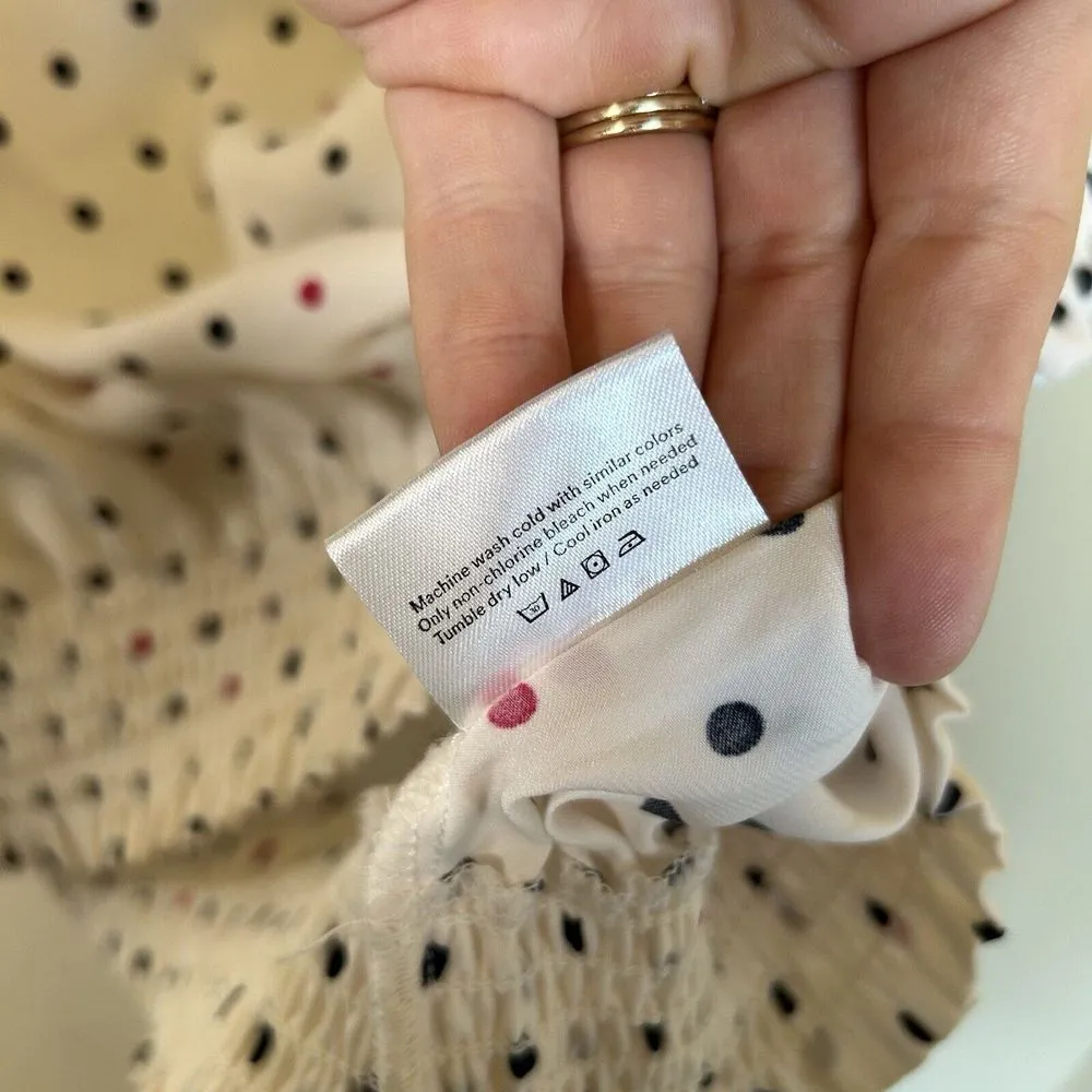 Summersalt Womens Polka Dot‎ Puff Sleeve Top XL V-Neck Smocked Hem Cream NWOT - Image 5