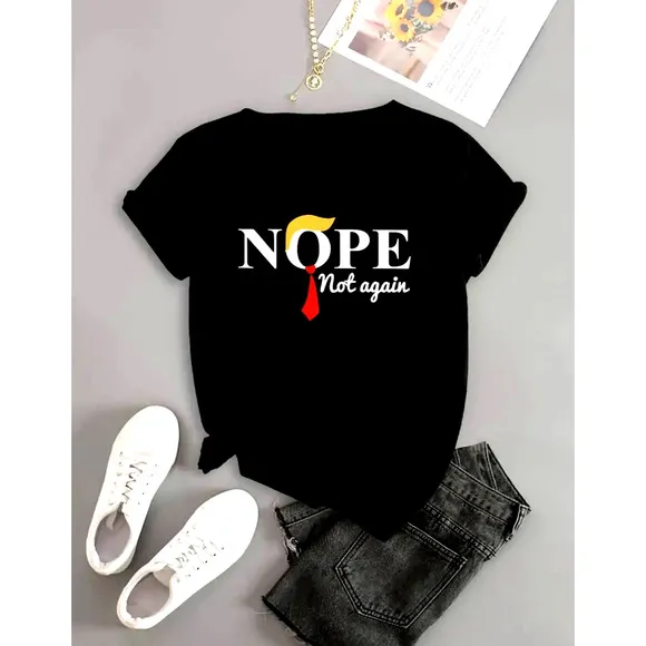Graphic Short Sleeve Crew Neck Vote Nope Not Again Black T Shirt 6 - Image 2