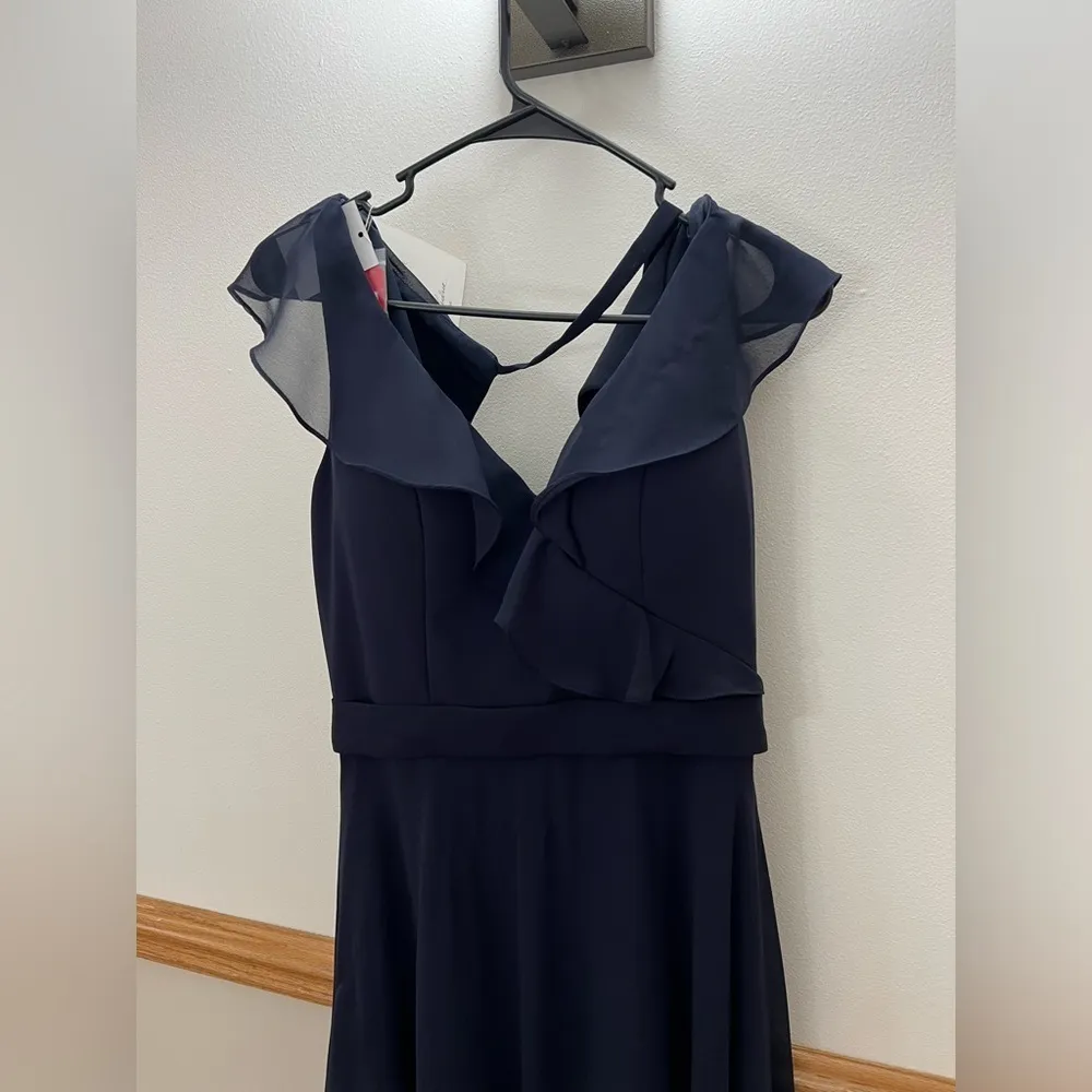 Morilee Madeline Gardner Bridesmaid Navy Blue Chiffon Maxi Dress Size 8 - Image 4