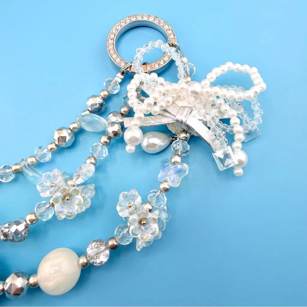 🤍 Luxury Bag/Phone Chain Charm/Keychain Triple-Layer Flowers Fancy Crystal Beads - Image 10