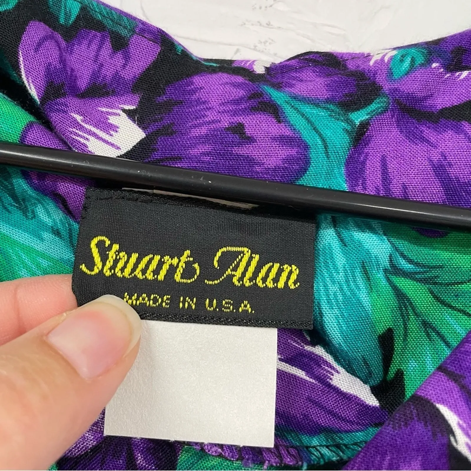 Vintage Green & Purple Floral 3/4 Sleeve Shirt Dress Midi 1980s Womens L Size L - Image 3