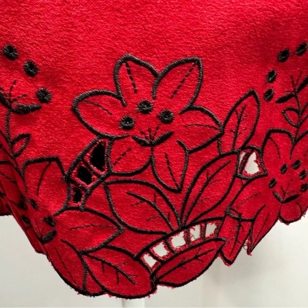 Red Faux Suede Zip Front Cut Out Flower Hem Blazer by Natural Impressions Size XL - Image 8