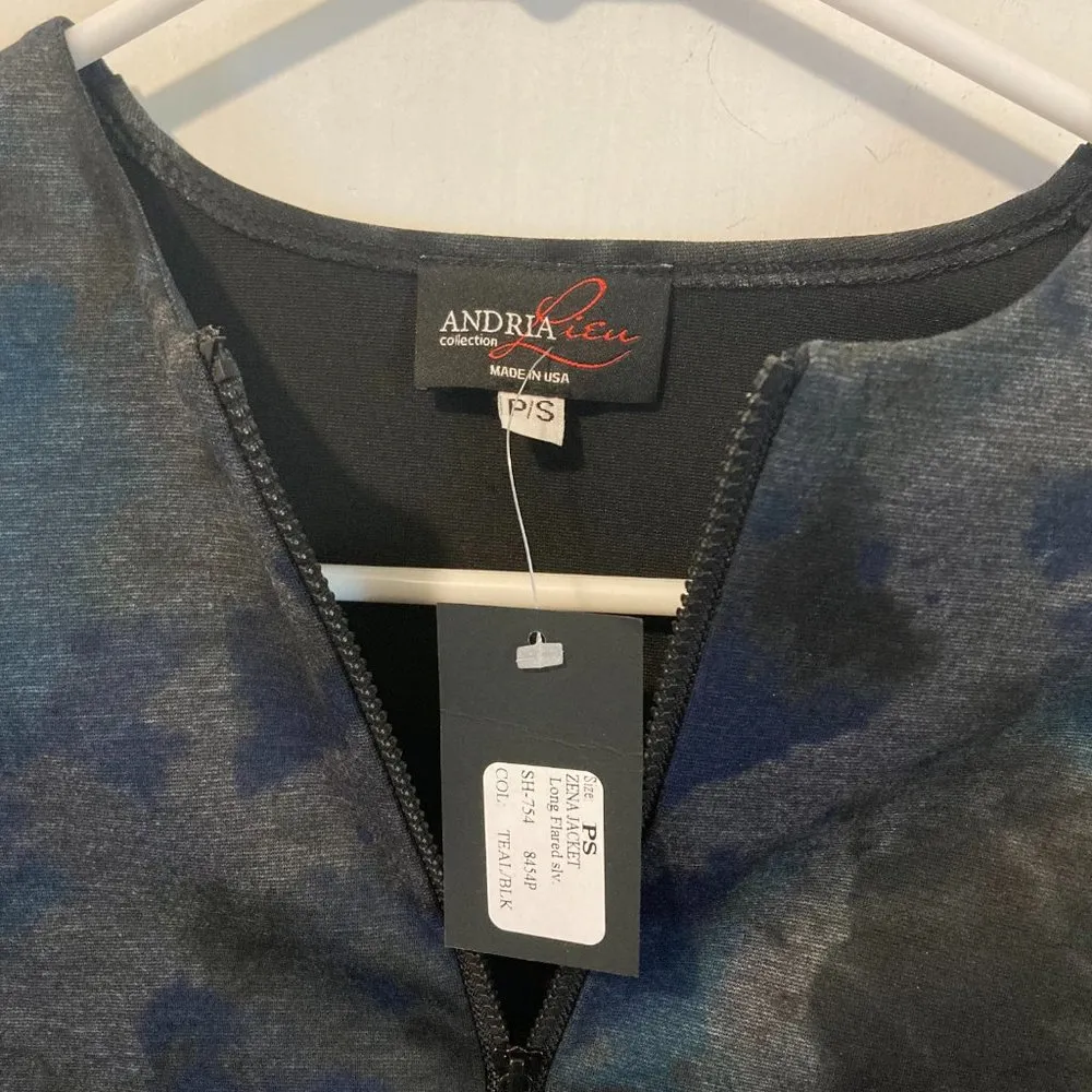 Andria Lieu women's size PS petite small zip up stretch flare sleeve ZENA jacket Black - Image 4