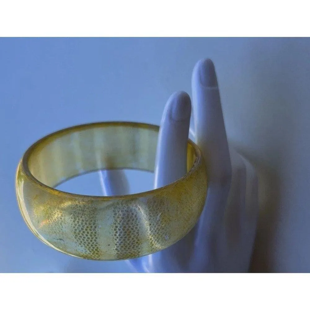 Vintage Tortoise Shell Lucite Bypass Bangle Bracelet Gold Metallic Stripes Sz 8” Brown - Image 11