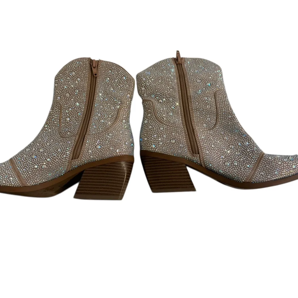 Sparkling Rhinestone Ankle Booties Brown Size 6 - Image 8