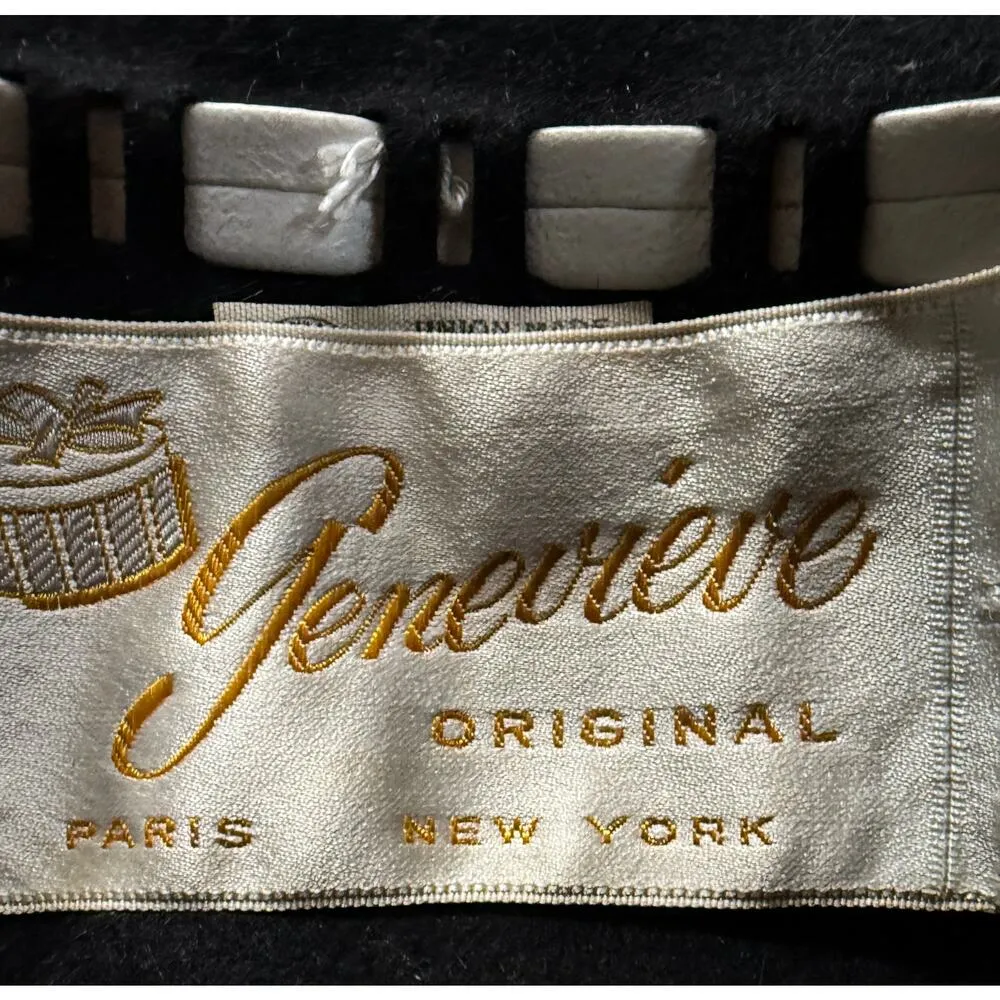 1960s Vintage Bucket Hat  Genevieve Black & White Mod Wool Felt Sz M 21" - Image 5