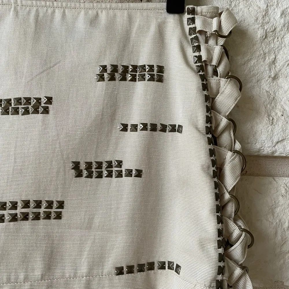 Vintage Cream Studded Mini Skirt - Image 2