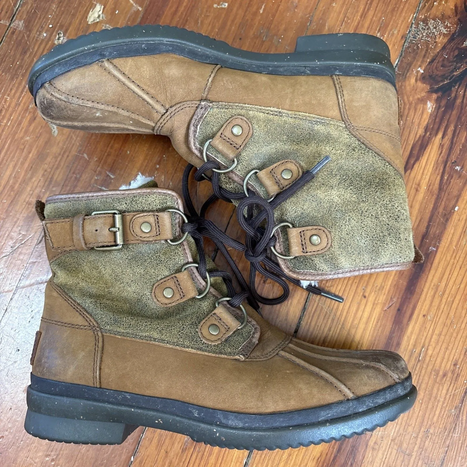 UGG Cecile Brown Waterproof Leather Ankle Duck Boots Fur Felt Lined Size 7 - Image 4