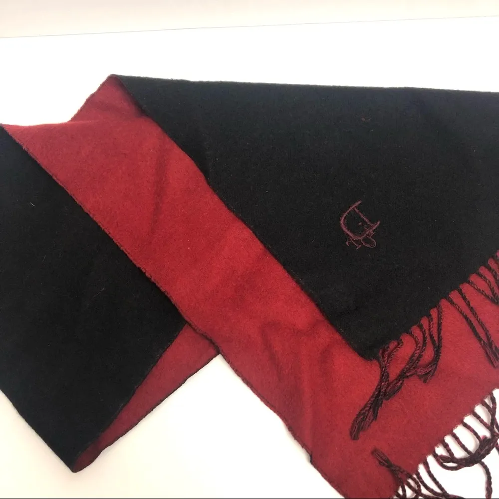 Vintage Dior Cashmere Wool Scarf with Fringe RED - Image 5