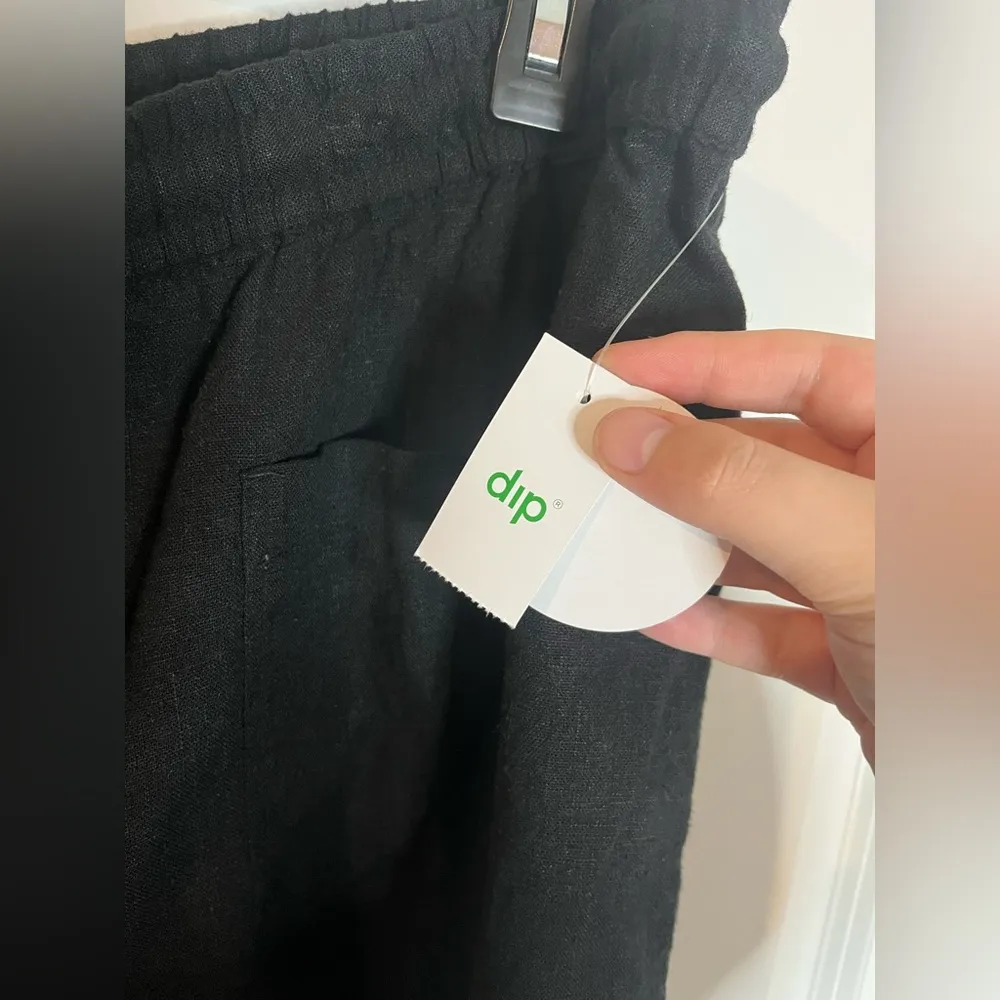 Dip NWT Black Drawstring Scrunch Waistband Linen Blend Palazzo Wide Leg Pants 2X - Image 11