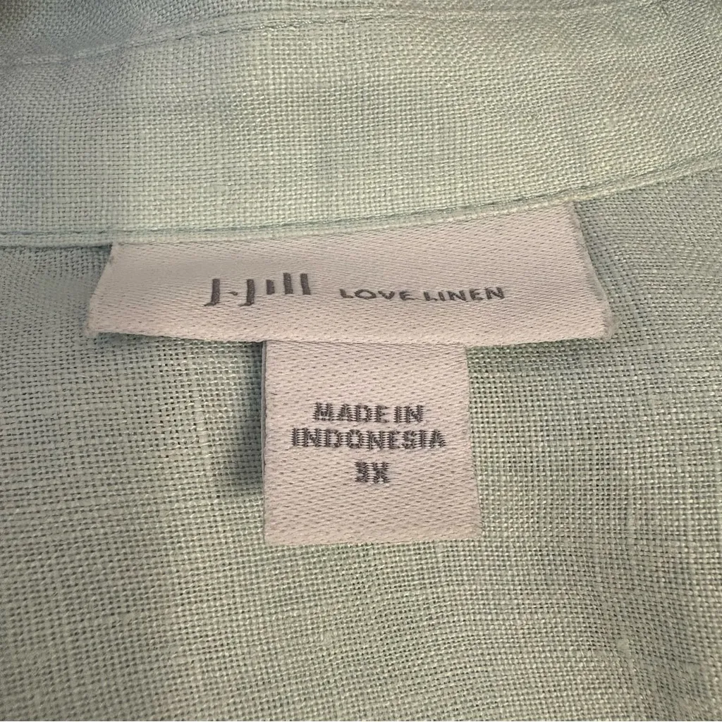 J Jill Love Linen Classic Button Up Shirt Roll Tab Sleeve Lagenlook Sz 3X Green - Image 8