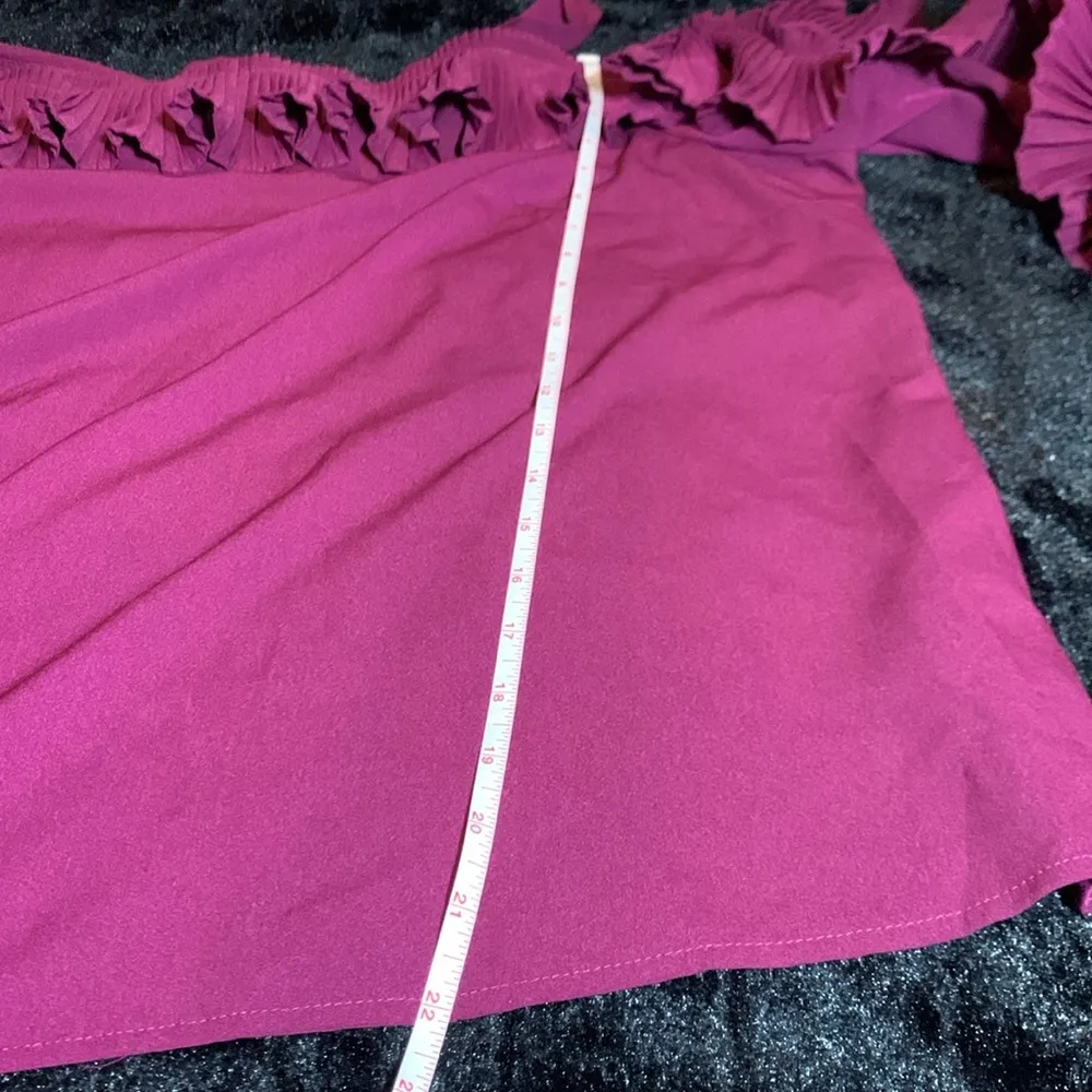 Women's Plus Size 22 Eggplant Ruffle Lace Up Sleeve Cold Shoulder Statement Top - Image 15