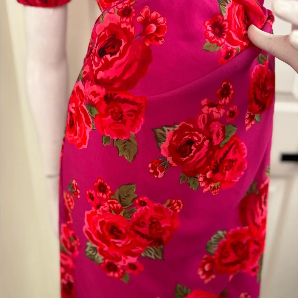 LPA Araceli Floral Puff Sleeve Wrap Mini Dress In Pink Size SMALL. B40 - Image 5