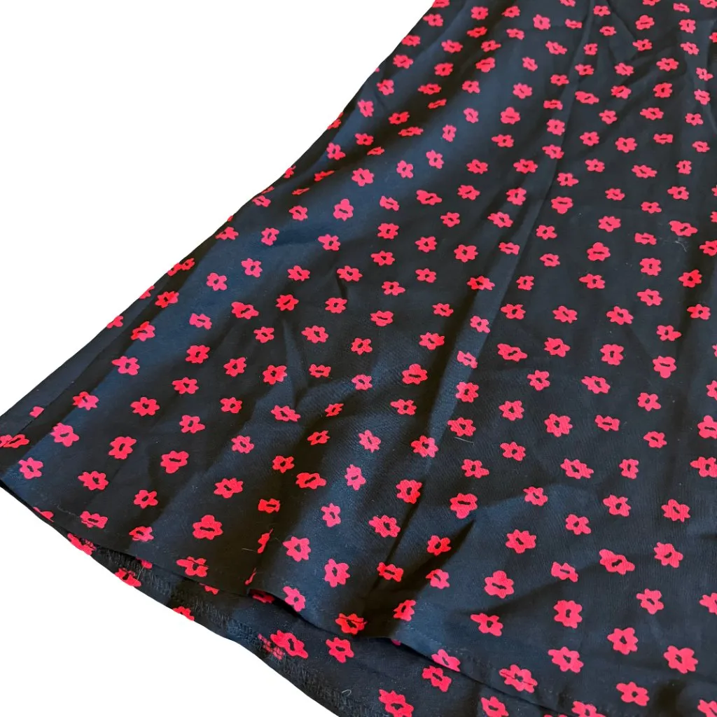 Princess Polly Black Red Floral Print Skirt Midi High Slit Flowy Trendy Size 4 - Image 2