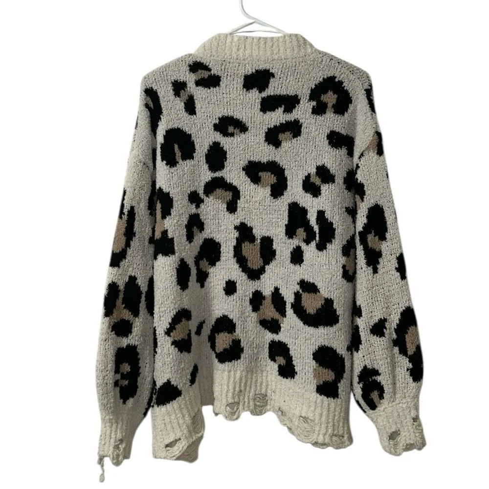 Loveriche Leopard Print Open Front Distressed Cardigan(Size Medium) - Image 6