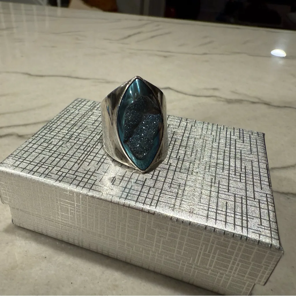 Sterling Silver and Druze Ring Signed by Artist - Image 3