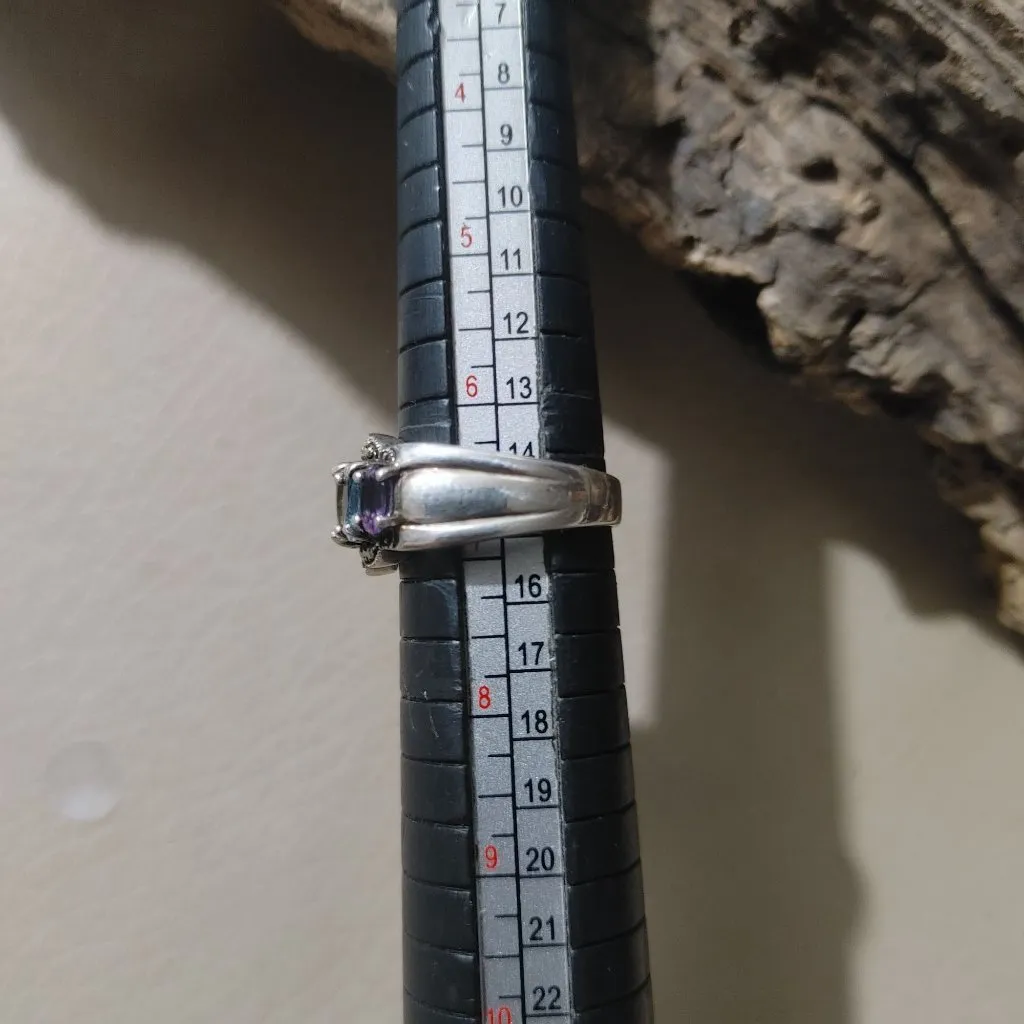 Vintage Marcasite Sterling Silver 925 Ring Prong Multi Colored Gemstones Stamped - Image 4