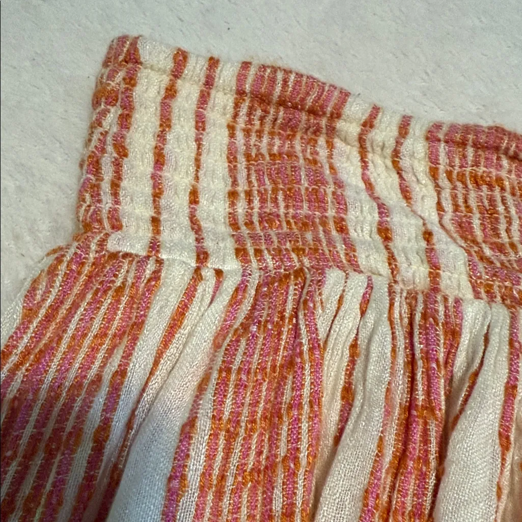 Free People She Will Be Loved Cream and Pink Striped Ruffle Shorts - Image 6