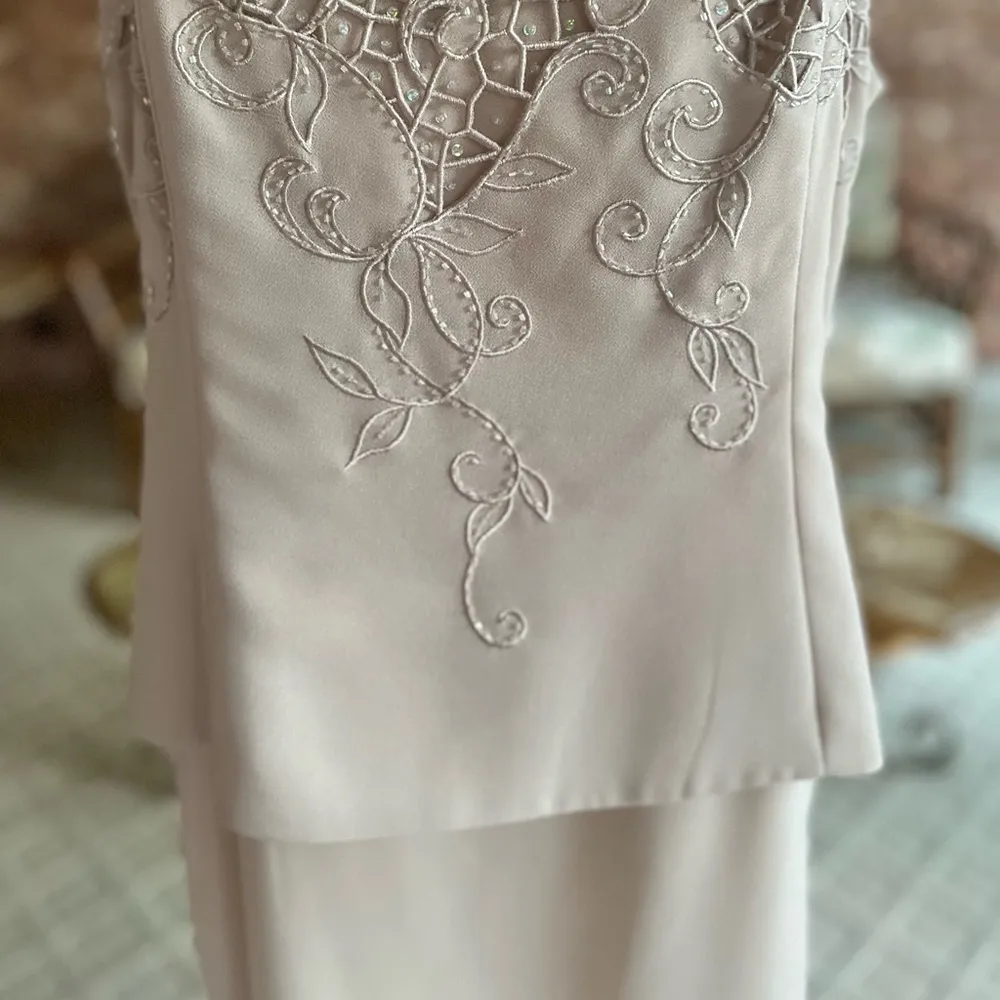 Karen Miller Dress Formal Long Beaded Taupe Beige 16 Cocktail Evening Occasion - Image 4