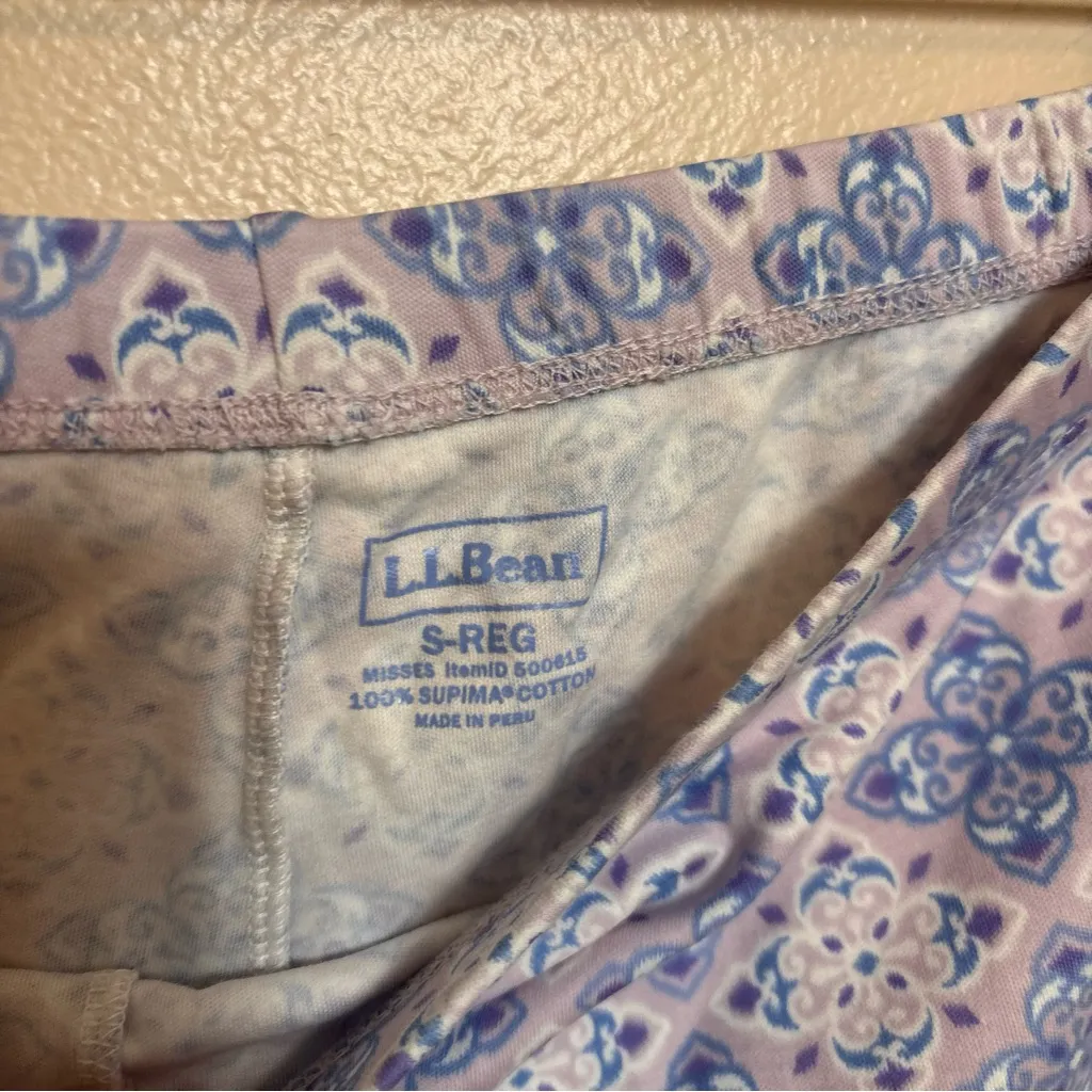 LL Bean Supima Cotton Pajama Sleep 2 Piece Set Purple Blue Print 3/4 Sleeve - Image 6