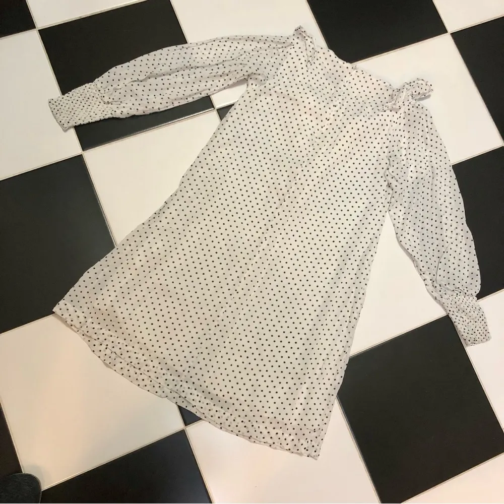 Tiny Polka Dot Mini Ruffle Victorian Dress Long Sleeve Ruffles White Black - Image 10