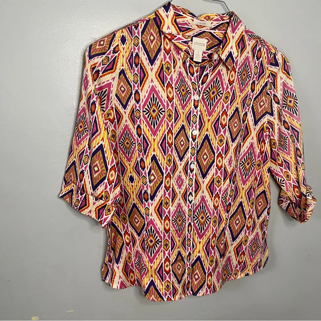 Chico's Multicolor Geometric Button Down Shirt - Image 3