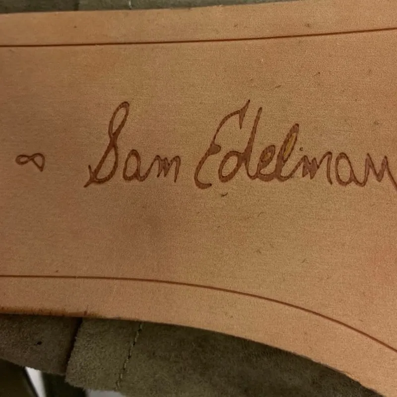 Sam Edelman Sampson Green Suede Tassel Ankle Tie Peep Toe Heeled Mule Sandals 8 - Image 5