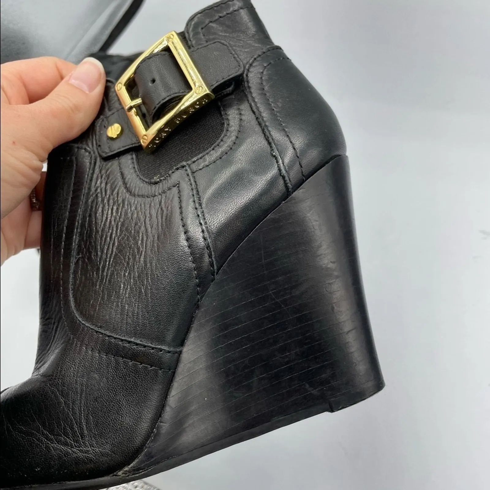 Tory Burch Black Leather Ankle Boots Wedges 5 - Image 13