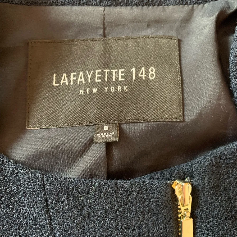 Lafayette 148 New York Womens Wool Split Hem Blazer Jacket Blue Size 8 M - Image 4