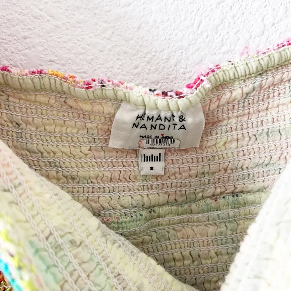 Hemant & Nandita Aroha Puff Sleeve Midi Dress In Neutral Pink - Image 2