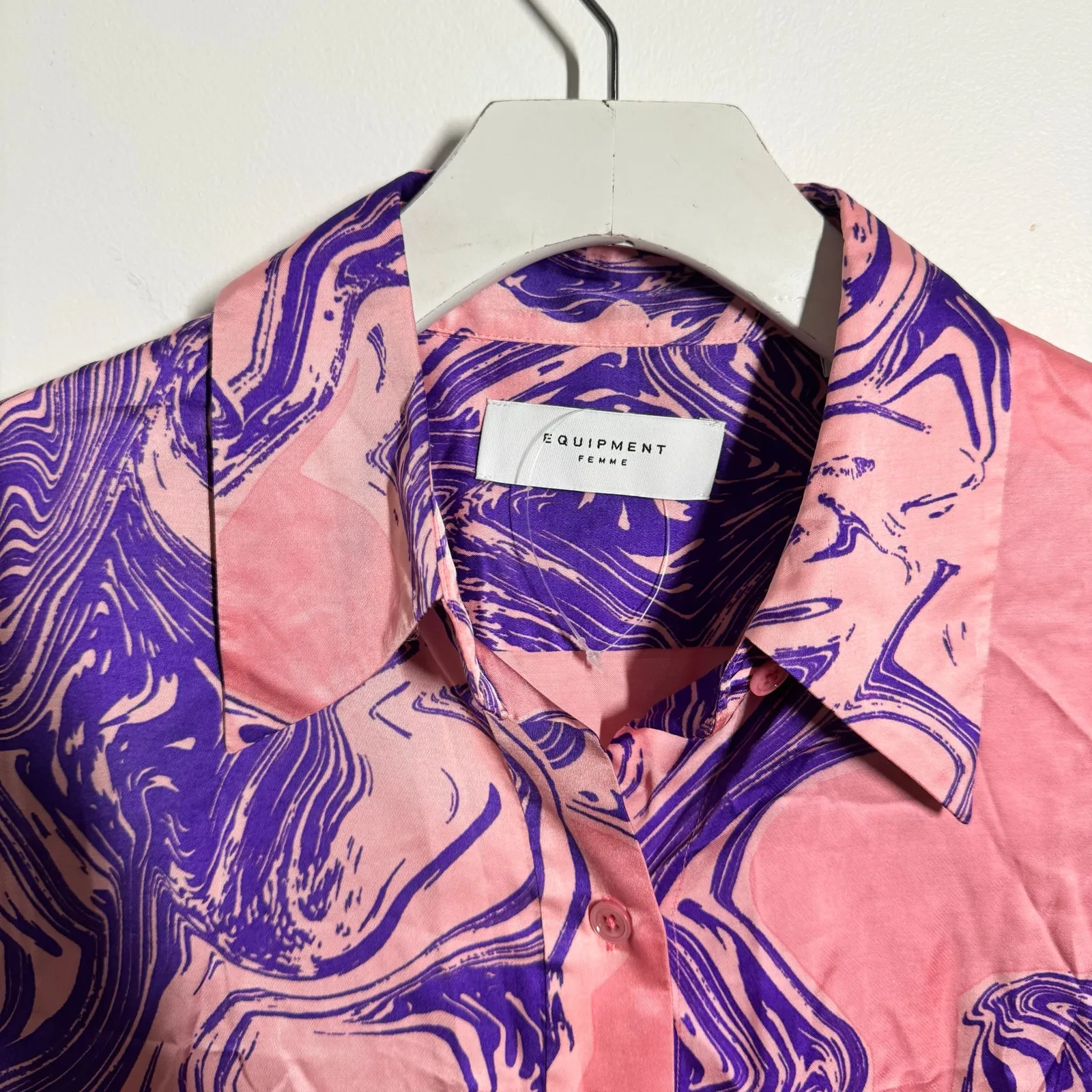 Equipment Femme Top Women XL Pink Purple Marbled Long Sleeve Button Up Career - Image 7