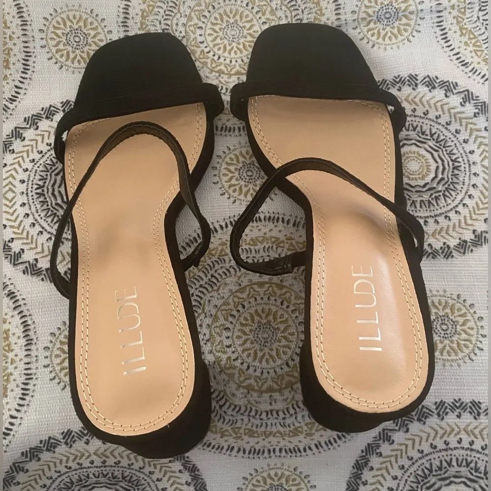 Women’s Block Heel Double Strap Square Open Toe Heeled Sandal Slip On Mule Sz 10 Black - Image 6