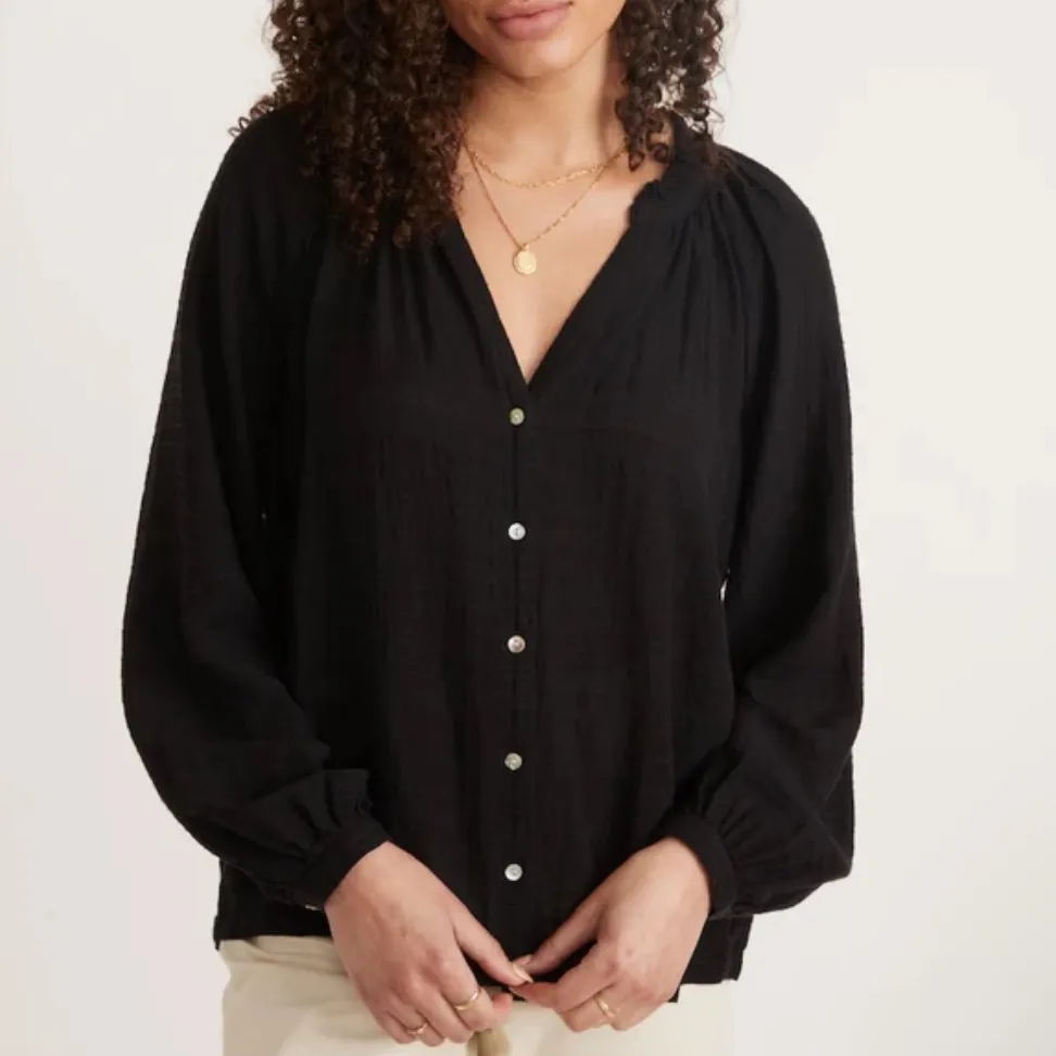 MARINE LAYER Black‎ Nixi Collarless Blouse Size Medium Gaze - Image 3