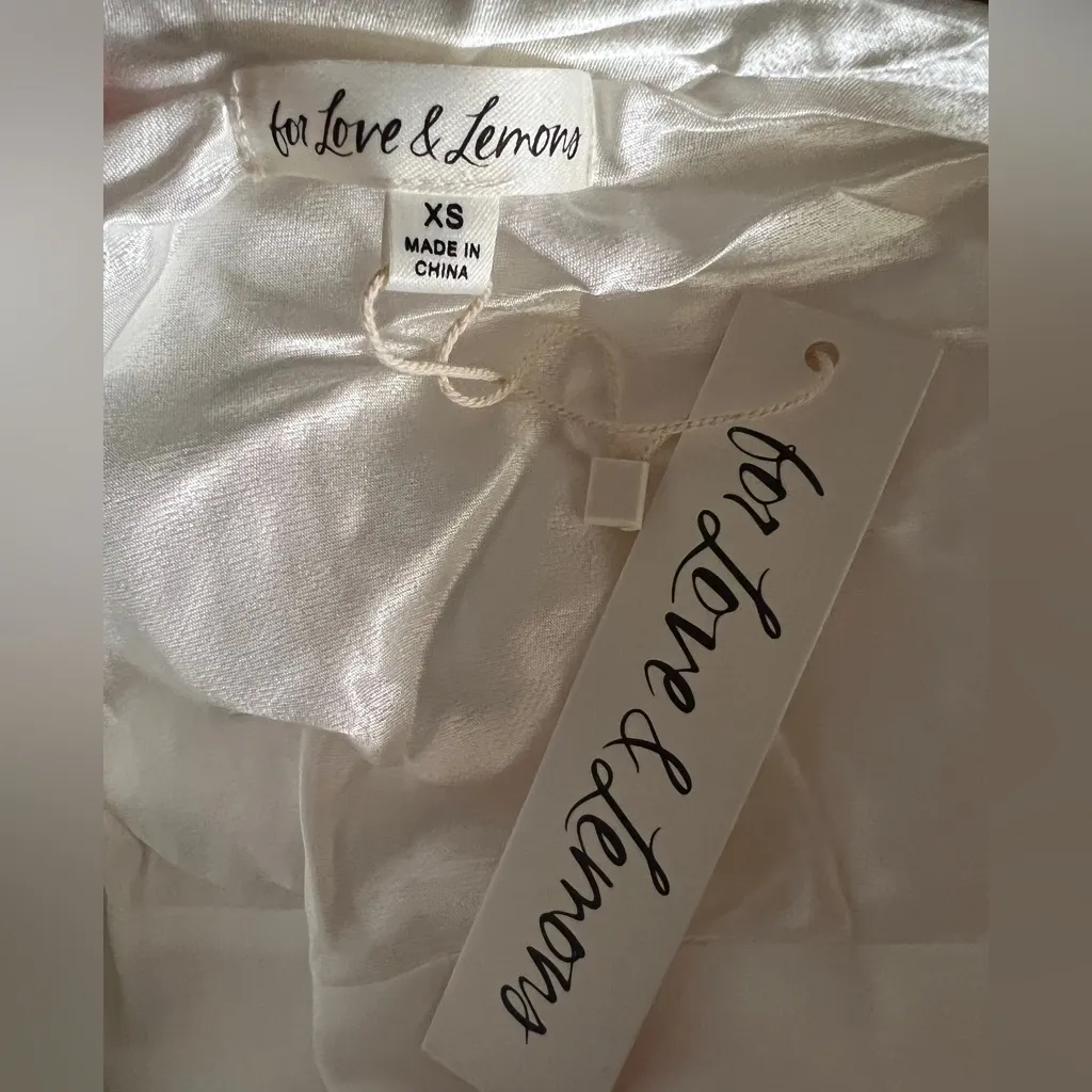 For Love & Lemons Hazel White Mini Bridal Dress Romantic Coquette Gloves Bride - Image 6