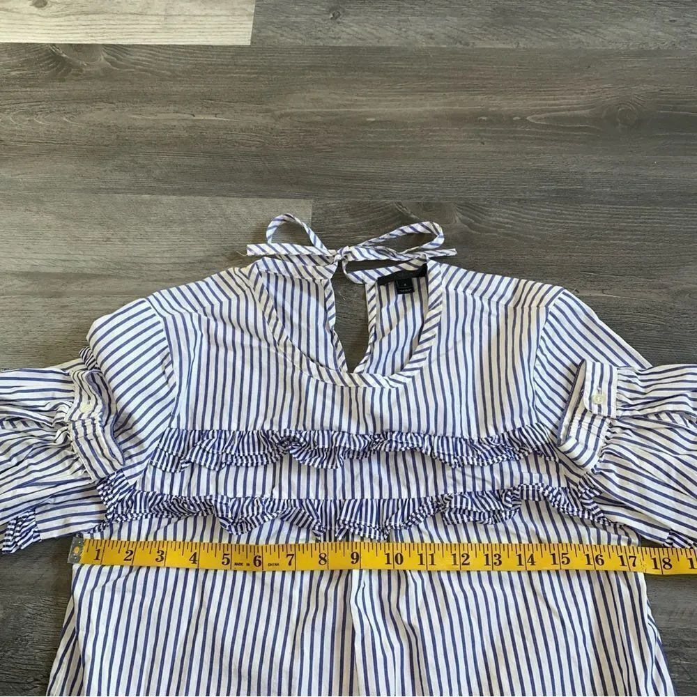 J. Crew Tiered Ruffle Blouse Blue White Stripe 2 Cotton - Image 8