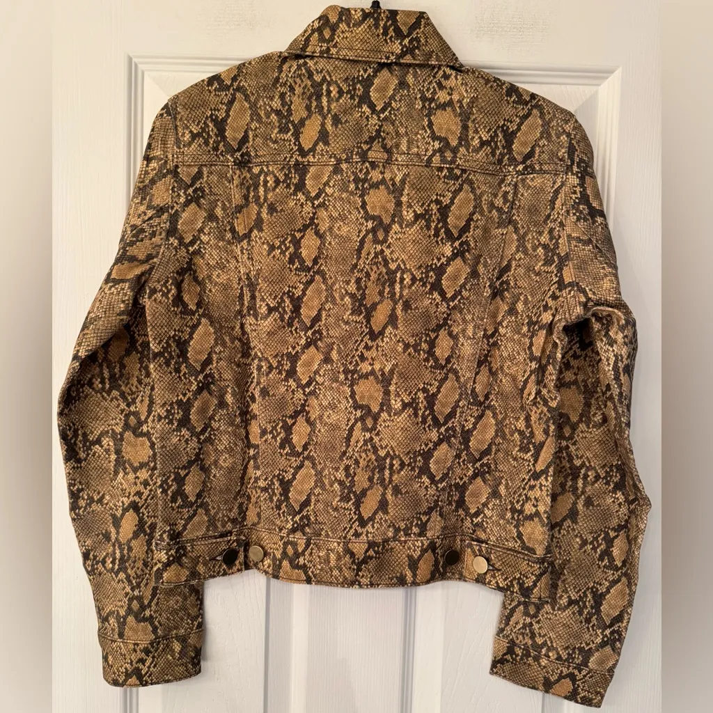 Frame Le Vintage Python Brown Snake Print Coated Denim Jacket Women’s Size XS - Image 5