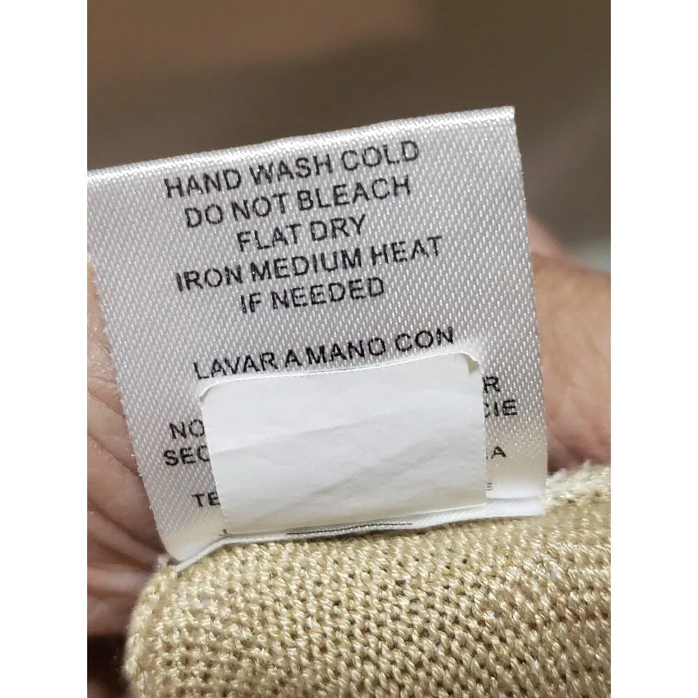 Joseph A. Blouse Top Women M Beige Metallic Floral Short Sleeve Shoulder Buttons Size M - Image 8