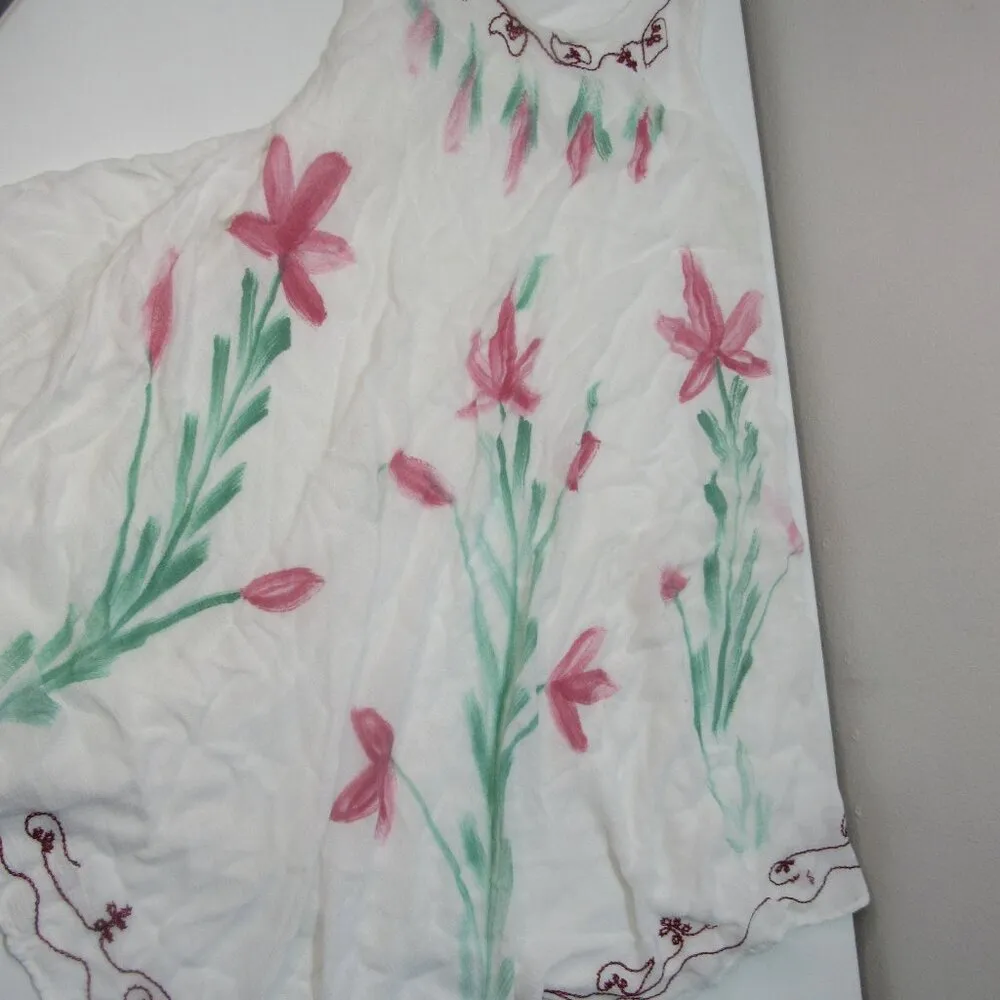 Made in India Pullover Swim Coverup Dress Boho Hippie Floral Artwear Watercolor White Size undefined - Image 2