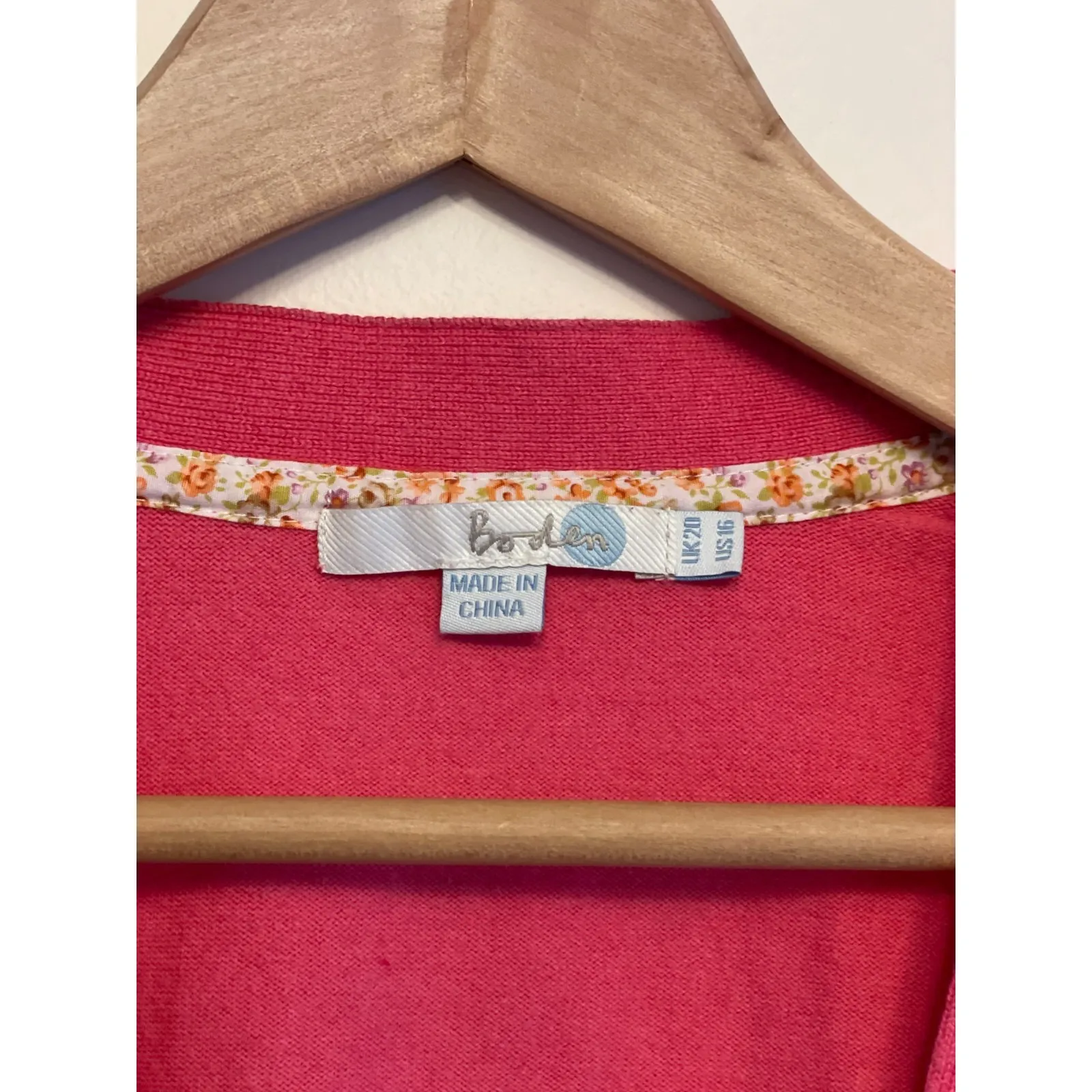 Boden‎ Cardigan Sweater Women Size 16 Pink Cotton Blend Button V - Image 6