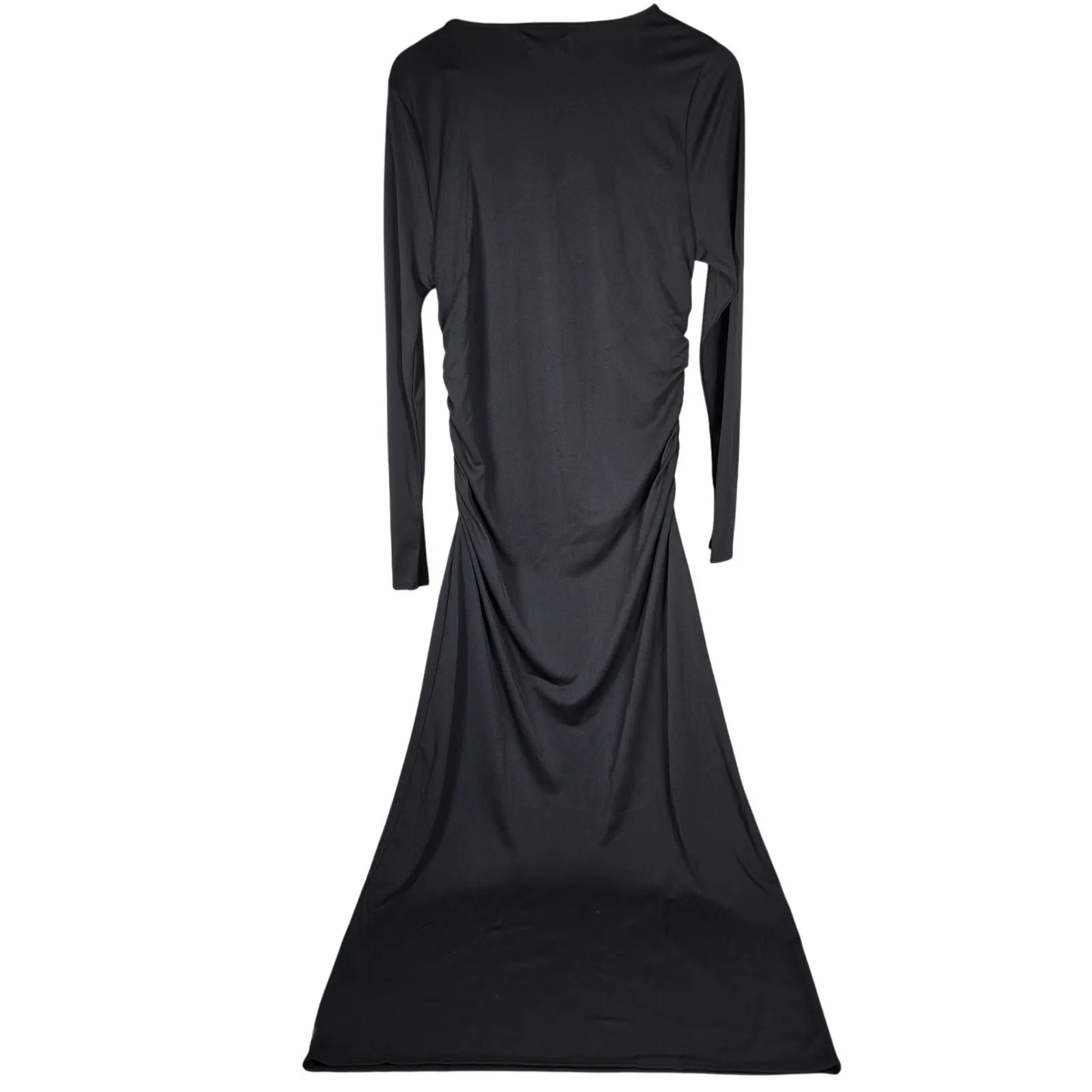 J. Crew‎ Dress Knit Black Long Sleeve Ruched Midi Size L Jersey Crepe - Image 2