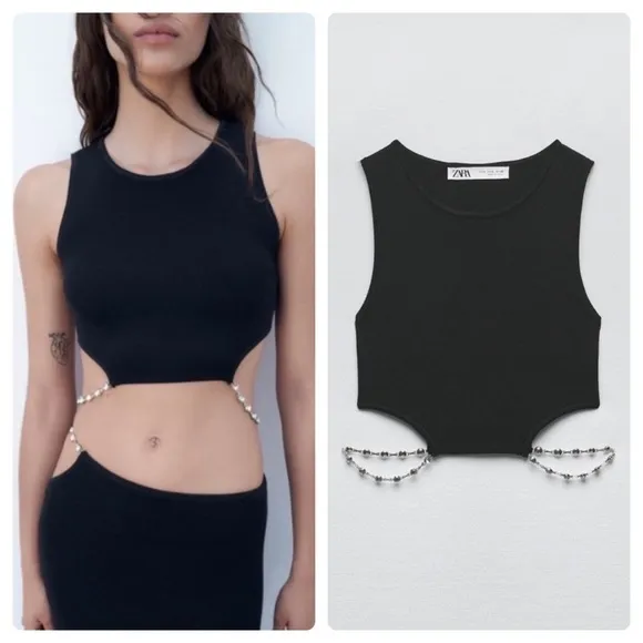 NWT Zara Cut Out Black Crop Top - Image 2