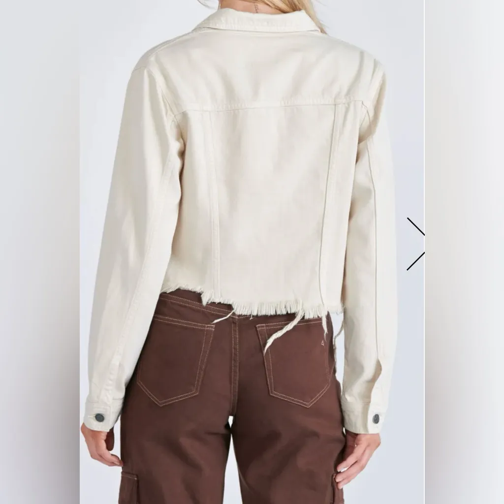 HIDDEN JEANS Rebel Fray Hem Denim Trucker Jacket in Cream, Sz L Size L - Image 3