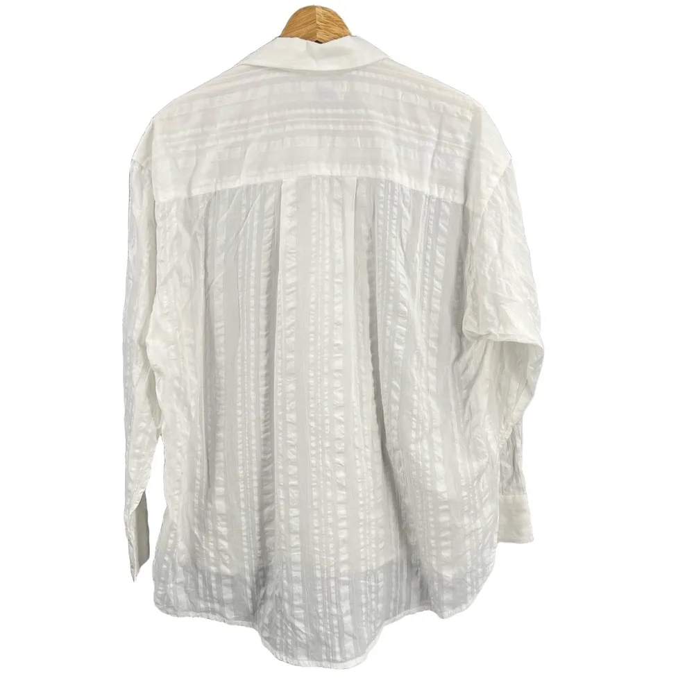 Shuttle Notes Womens Button Up Shirt White Textured Vertical Stripes Large (est) - Image 2