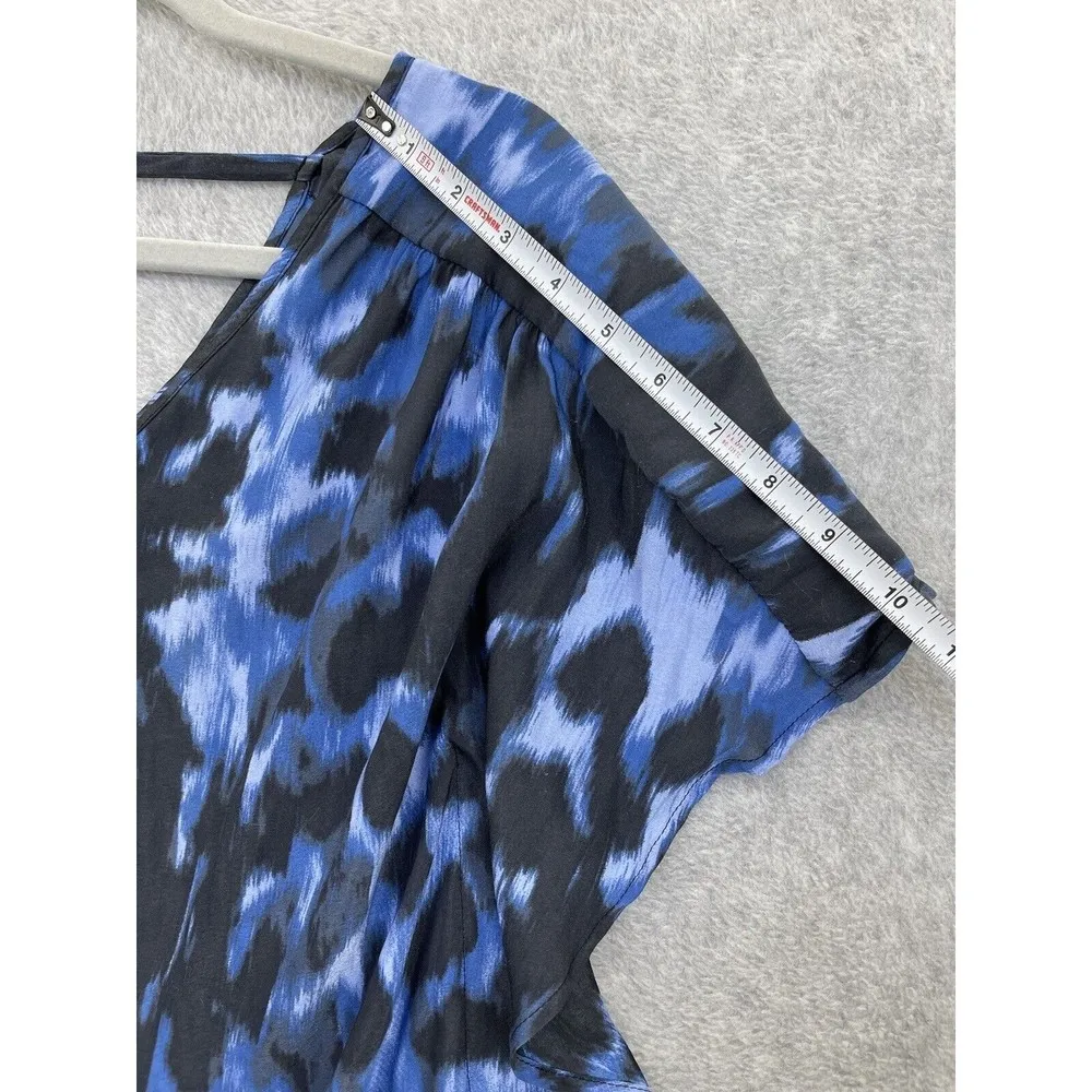 Express Women's Blouse Dolman Blue Animal Print Short Sleeve Size XS Relaxed - Image 6
