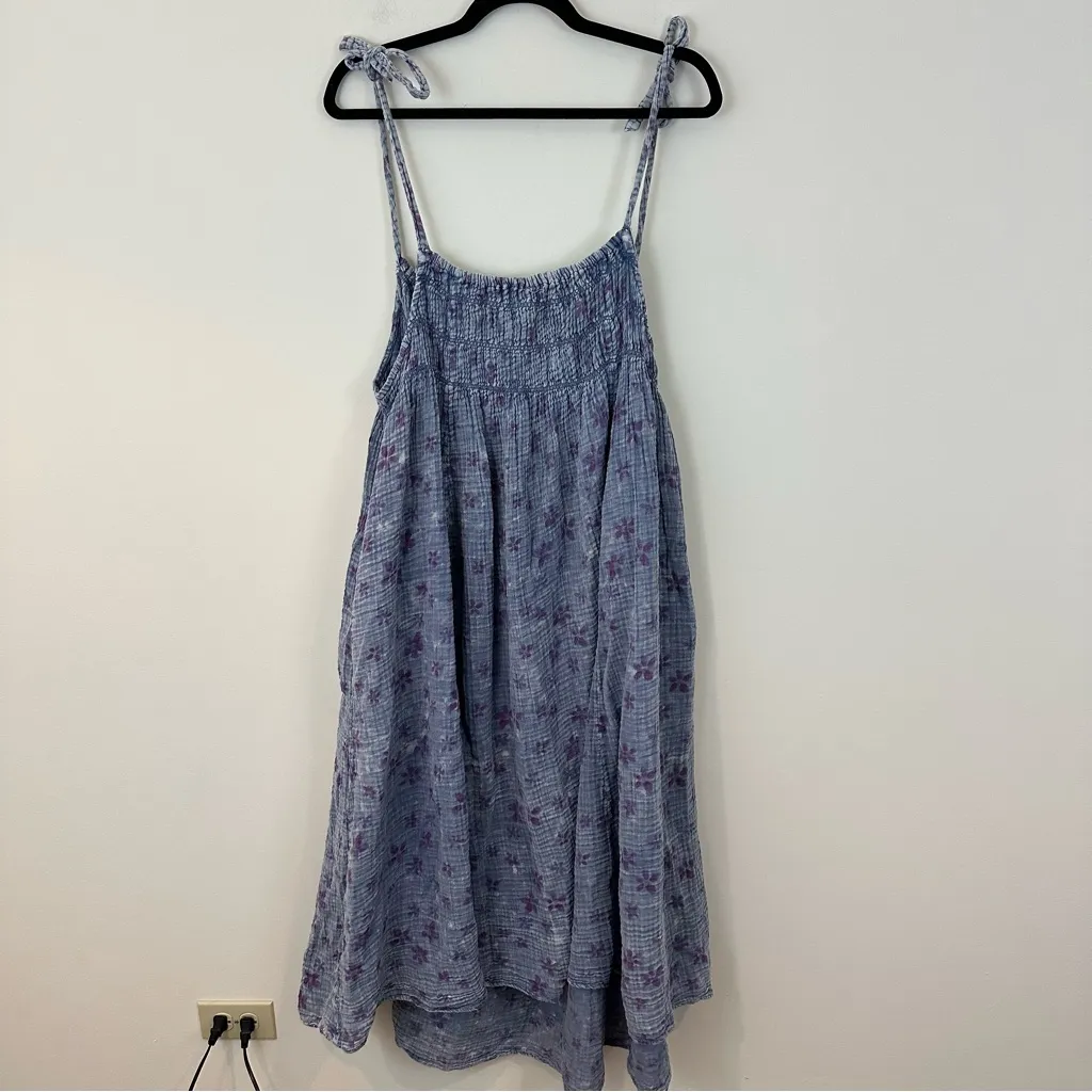 Free People Tie Shoulder Azure Shirred Maxi Sundress In Lilac Temp Size XL Blue - Image 6
