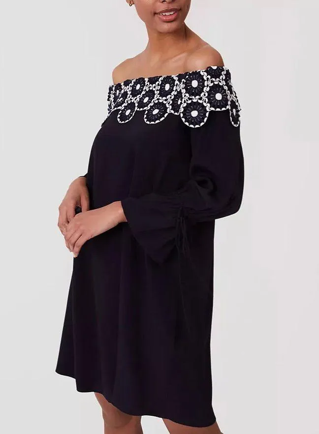 NWT  Circle Lace Off The Shoulder Navy Dress - Image 2