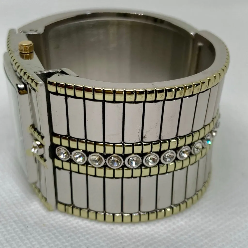 Women’s cuff bangle bracelet watch two tone crystals 36mm quartz running - Image 4