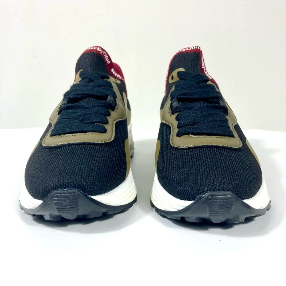 See by Chloe Brett Knitted Low Top Sneakers Black Green 37 NEW - Image 12