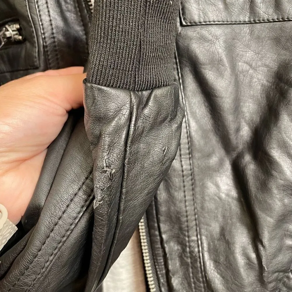 Torrid Black Gray Mixed Media Faux Leather Hooded Moto Jacket, 1X 14/16 - Image 7